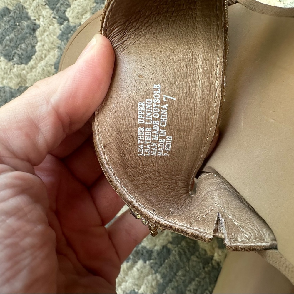 Yellow Box Tan and Gold Wedge Sandals - Picture 6 of 6
